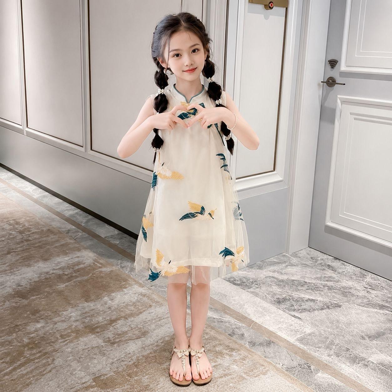 Girls Summer Retro Hanfu Dress Qipao Tang Suit Fairy Look 110