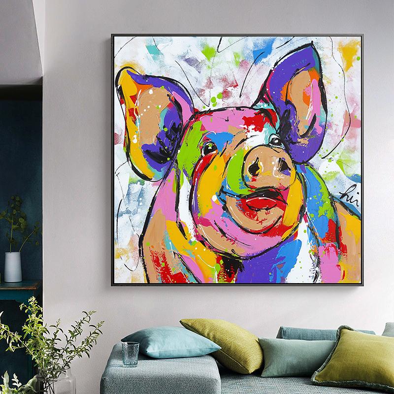 

Красочная картина маслом свиньи для детской комнаты, настенное искусство, граффити, постеры, печать на холсте, картина для детской комнаты, домашний декор