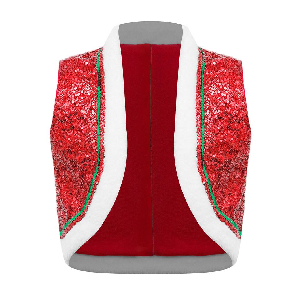Boys Girls Circus Dance Waistcoat Kids Sleeveless Santa Elf Vest for Christmas Halloween Performance