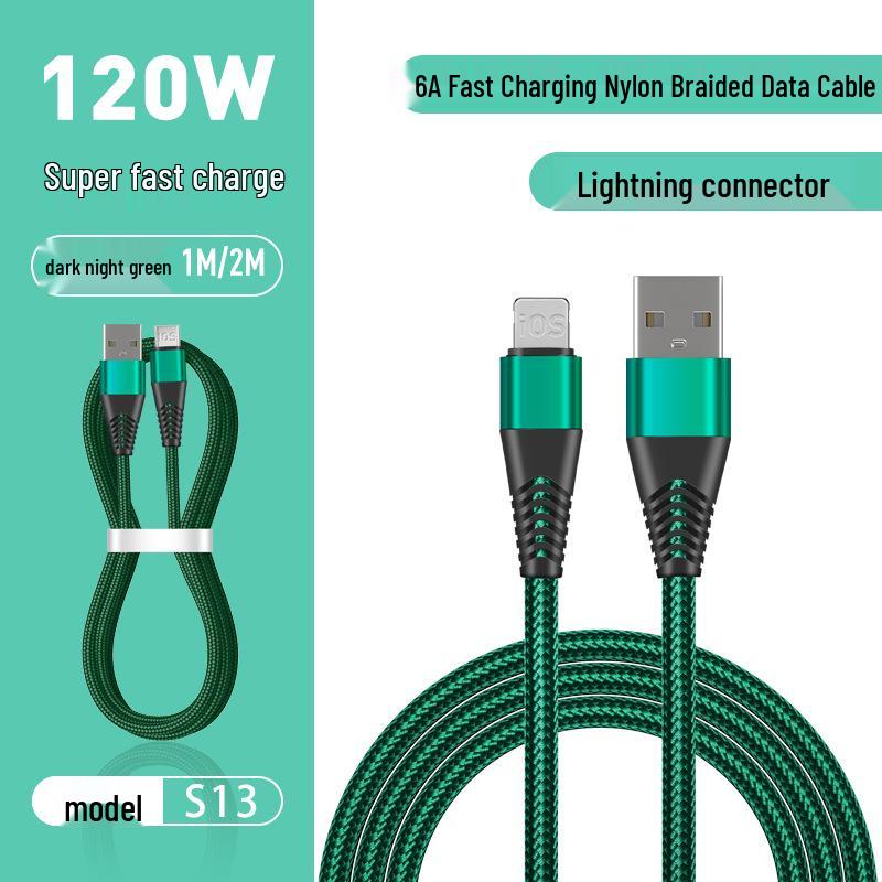2M Nylon Braided 6A Metal Fast Charging Cable for Android, Apple, Huawei, and Type-C Devices