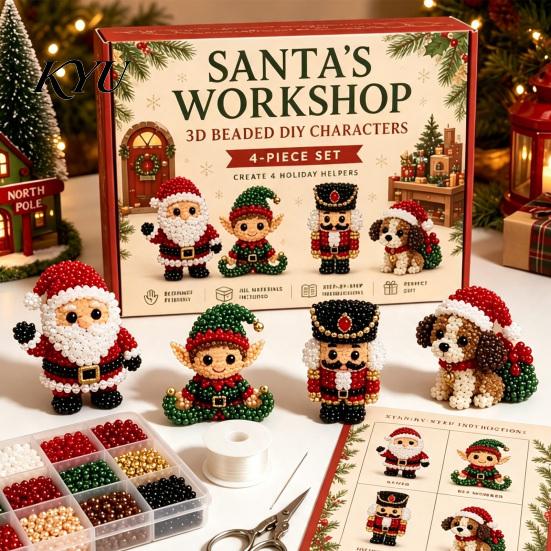 Parent Child Interactive Activity 3D Beaded DIY Kit, Lifelike Christmas Animal Beading Craft Set, Set for Kids Handmade Easy Embroidery Kit And Adults