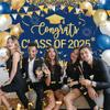 Congrats Class of 2025 Banner Blue Gold Graduation Decorations - Large 2025 Graduation Photo Backdrop, Navy Blue Congratulations Banner Grad Party