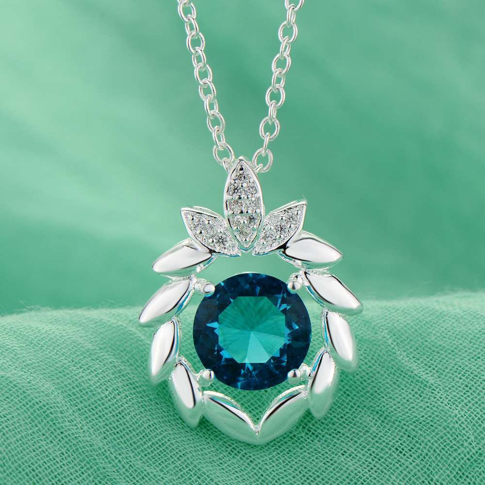 925 Silver Necklace for Women with Blue Zirconia Pendant Elegant Wedding Jewelry Gift