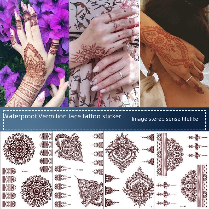 Waterproof European & American Red/Brown Henna Lace Tattoo Stickers for Arab Brides