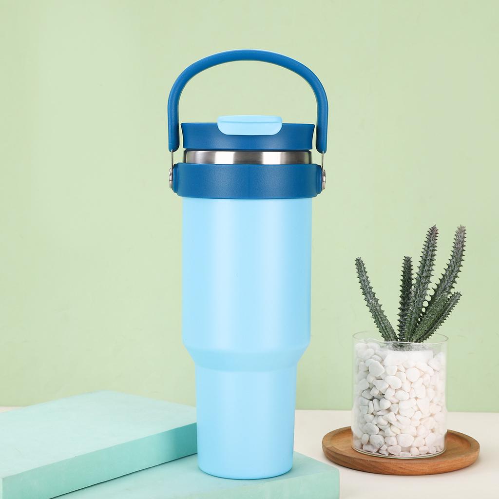 Simple Portable Stainless Steel Thermos Cup Large Capacity Double Vacuum Ice Bullock Cup with Straw Double Drinking Cup