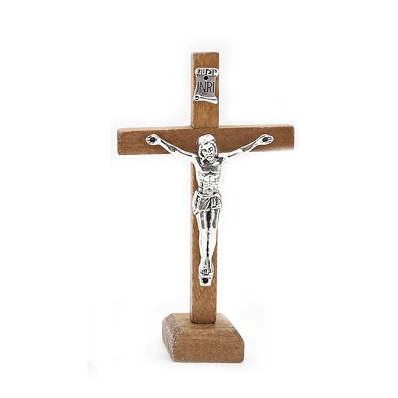 1Pc Wood Catholic Crosses Shelf Church Desktop Decoration Standing Crucifix Decors