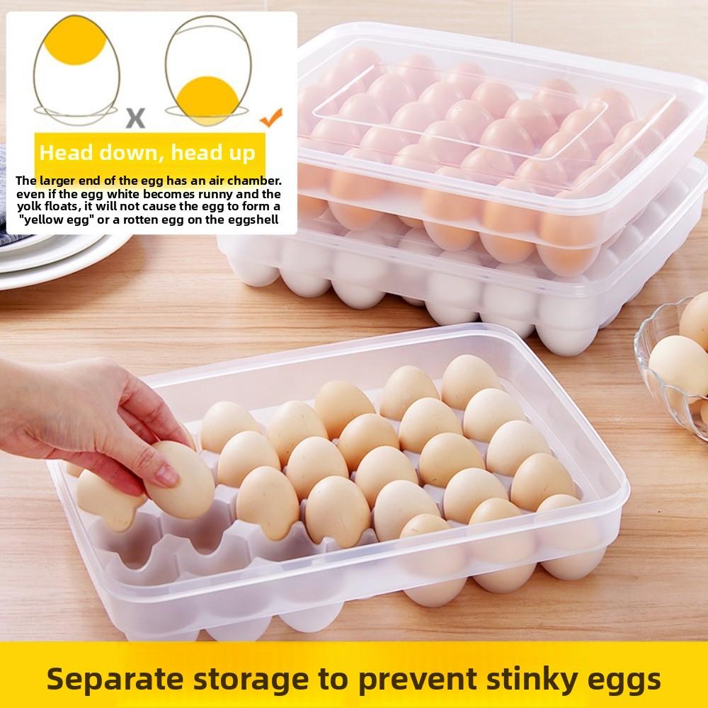 24Grid/34 Grid Egg Storage Tray Box Space Saver Refrigerator Container Lid Plastic Egg Holder Kitchen Supplies Stackable