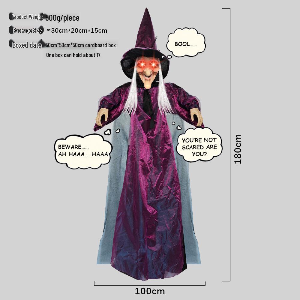 Lila Geräuschaktivierter leuchtender schreiender Hexenanhänger für Halloween-Spukhaus-Dekoration