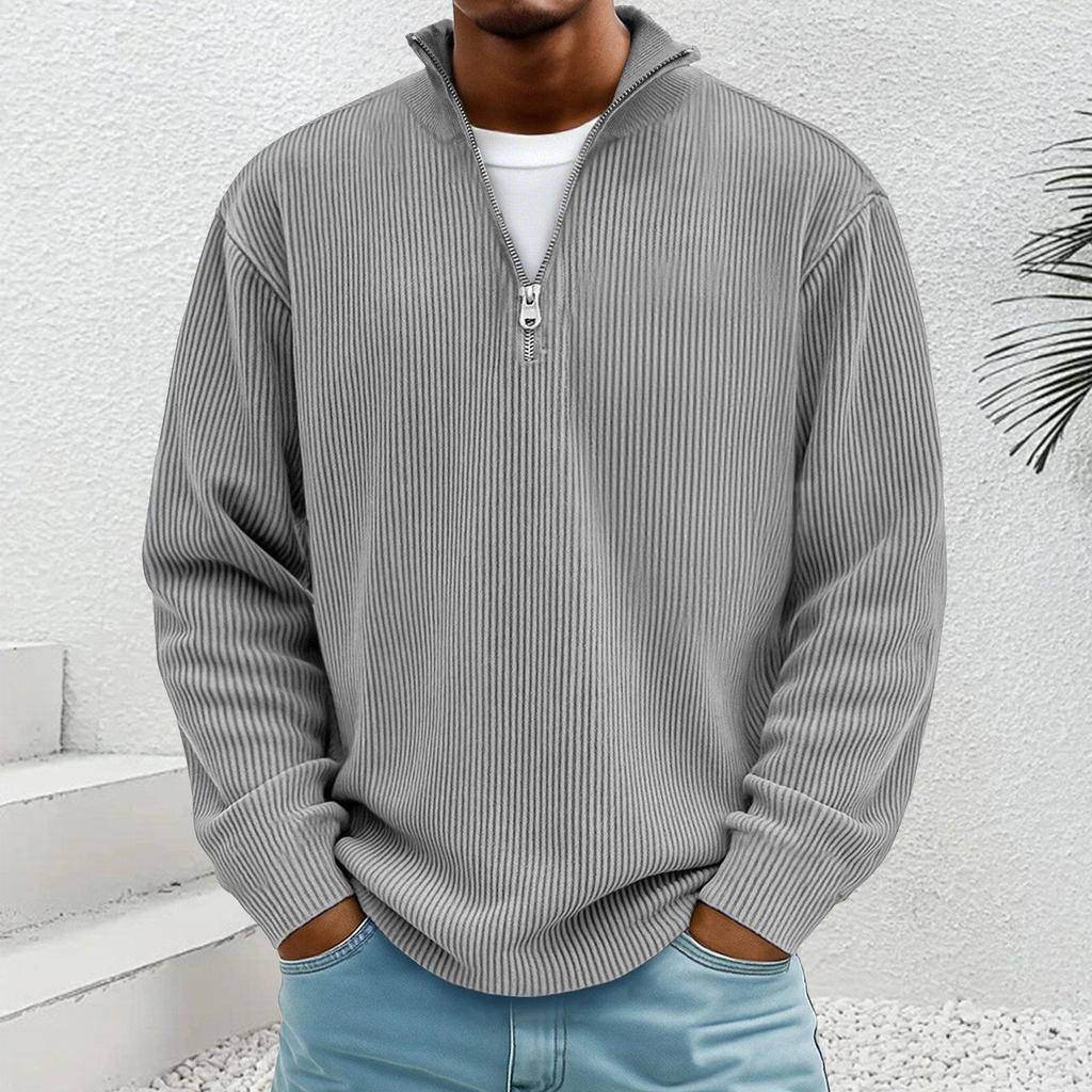 Men's 2025 European Autumn Corduroy Pullover Hoodie with Stand Collar and Zipper, Long Sleeve.