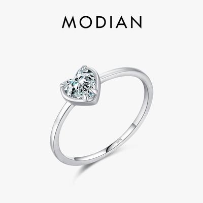 MODIAN 925 Sterling Silber Minimalismus Romantische Herzen Zirkonia Ring Klassisch Basic Stil Eheringe Für Frauen Edlen Schmuck