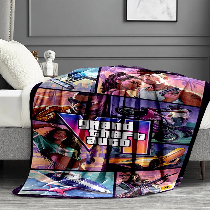 Coperta con Stampa Grand Theft Auto VI - Morbida e Confortevole, per Camera da Letto, Viaggio, Divano, Decorazione Casa - Regalo di Compleanno o Natale per Amico