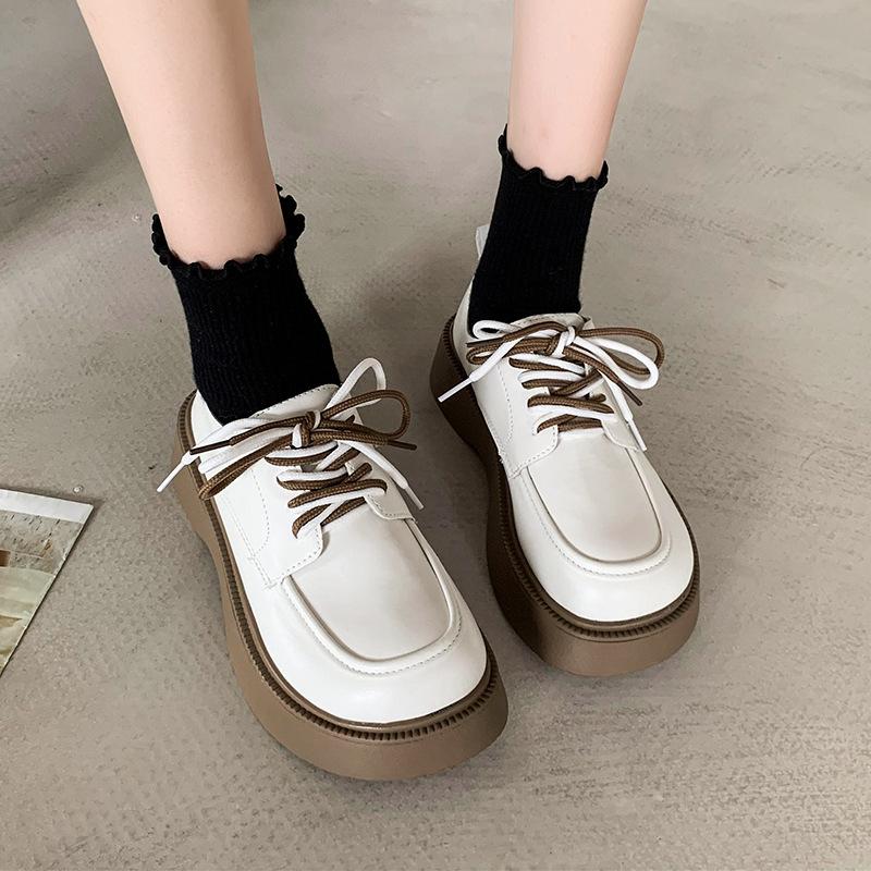 Small leather shoes British style women's spring 2025 autumn new platform muffin lace-up round head Japanese Mary Jane shoes