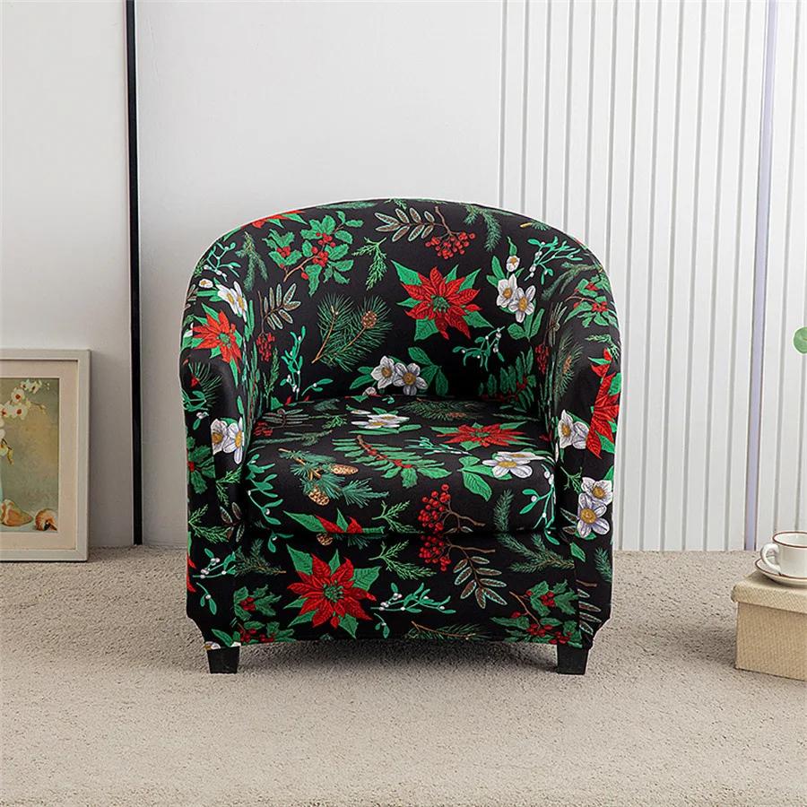 Spandex Tub Chair Cover Flower Print Club Armchair Slipcover Elastic Washable Seat Case Protector for Living Room Home Decor