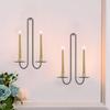 Black Metal Candle Sconces Double Armed Wall Mounted Iron Candle Holders Candlestick for Romance Living Room Decoration