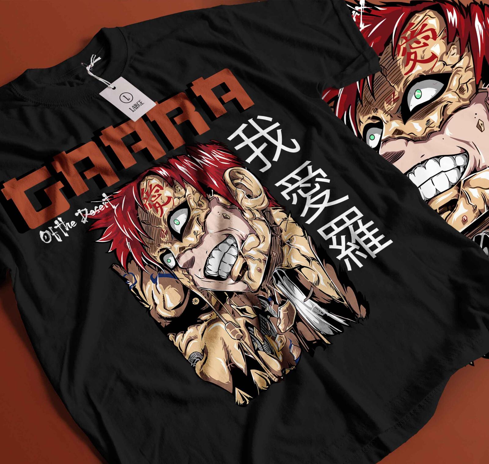 Gaara T-Shirt Mens Womens Tees Top Kanji Of The Sand Naruto Uzumaki Shippuden Black Shirt All Size380 XL