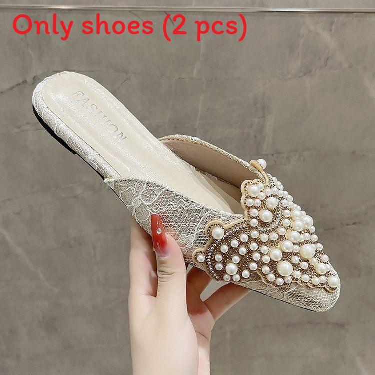 Package Head Style Flat Toe Womens Loafers With Pearl Waterdiamond Decor For Casual Daily Wear