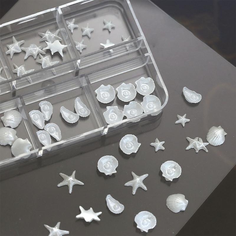 1Box/36pcs Shimmering Pearls White Resin Nail Charms Starfish And Shell Decorations For Party Wedding Nail Art Designs
