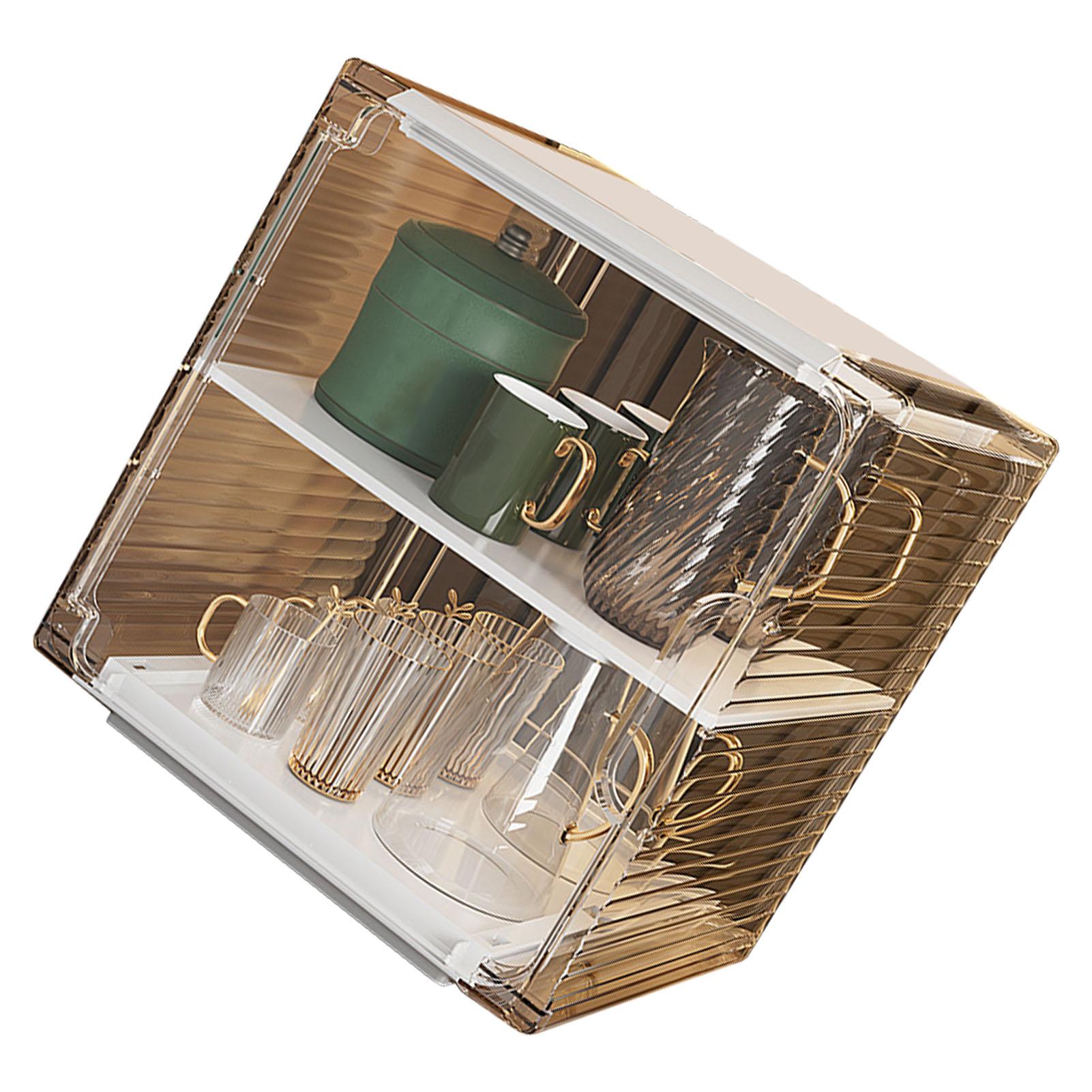 

Cup Storage Rack Dustproof Stackable Plastic Clear Cup Organizer Box for Cabinet Desktop Medium White