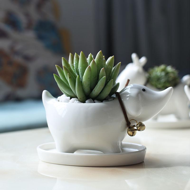 Creative Hand-Painted Succulent Ceramic Flower Pot Simple Modern Balcony Desktop Cartoon Puppy Flower Pot Flower Device