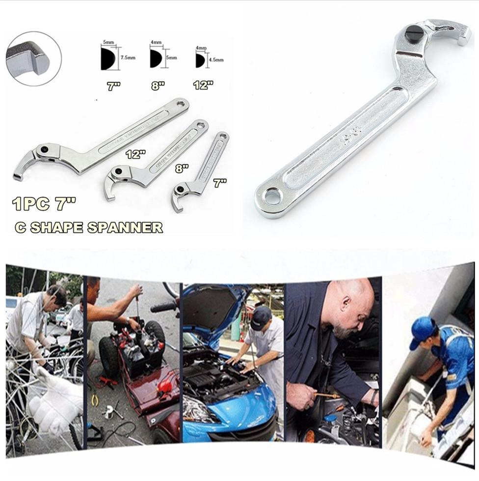 Chrome Steel 7" Adjustable Wrench Tool C Type Hook Spanner Square Head 3/4" - 2