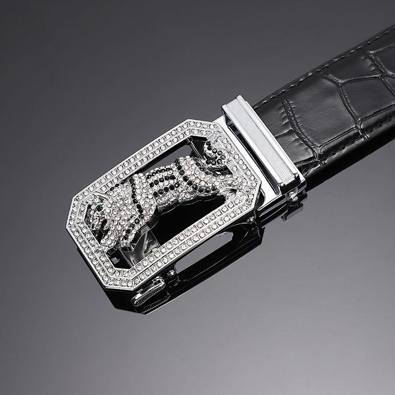Cinto masculino de couro fivela automática primeira camada couro de vaca doze zodíaco botão cabeça crocodilo padrão cinto masculino