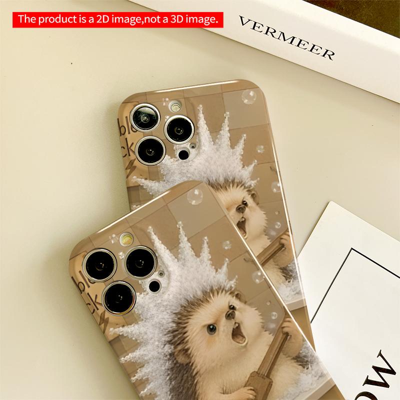 2DFlat Cute Hedgehog in Bubble Bath All inclusive film hard iPhone case, compatible with iPhone 18 Pro Max 17 16 15 14 13 12 11