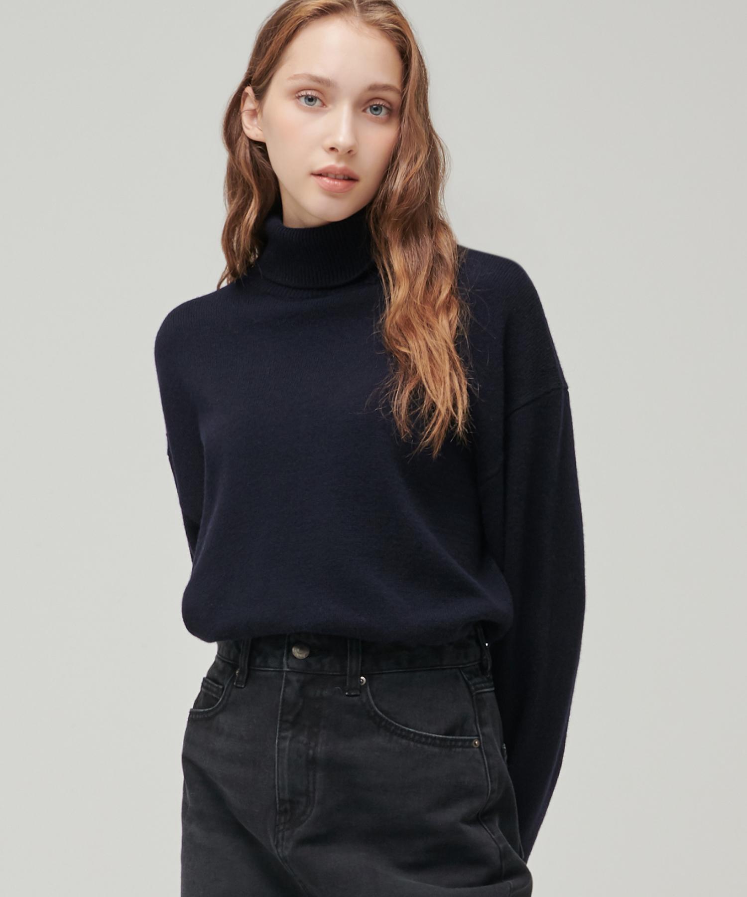 Musinsa Standard Woman Women S Lambswool Relaxed Turtleneck Knit [Navy] Navy/L