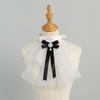 Vintage Mesh Fake Collar Women Stand Collar Detachable Neck Collar With Black Bow Crystal Pendant Decorative False Collar For Dress Shirt