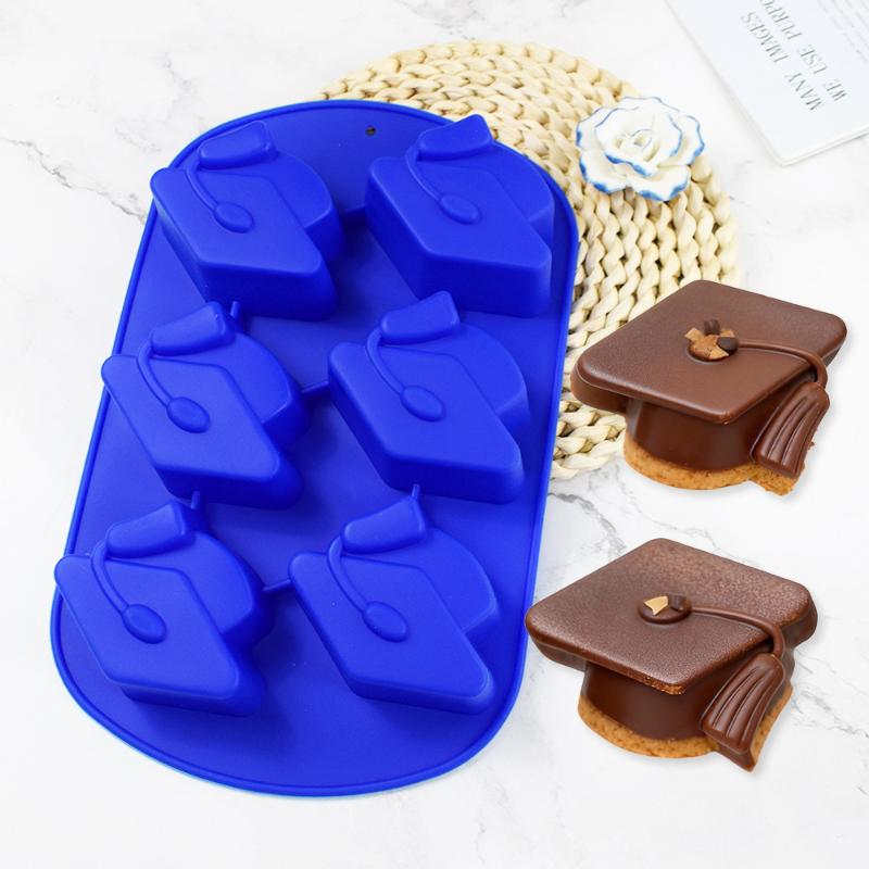 6 Cavity 3D Graduation Hat Design Silicone Mousse Mould Chocolate Mold Diy Candle Model Chiffon Cake Decorating Tools Bakeware