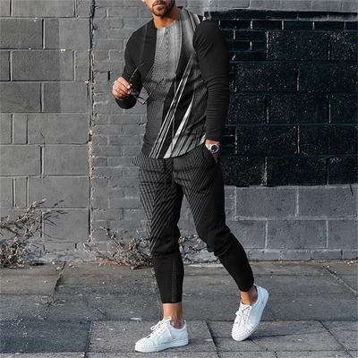 Men's Casual Long Sleeve T-shirt and Sweatshirt 2-piece Sportswear Set Men's Sports Suit with Collar Running Streetwear Summer