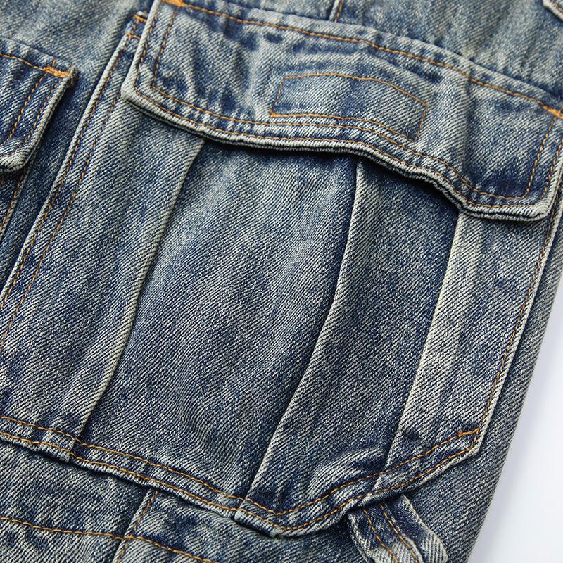Old Three-dimensional Bag Denim American Craftsmanship Multi-pocket Men's Jeans Retro Nostalgic High Street Heavy Overalls