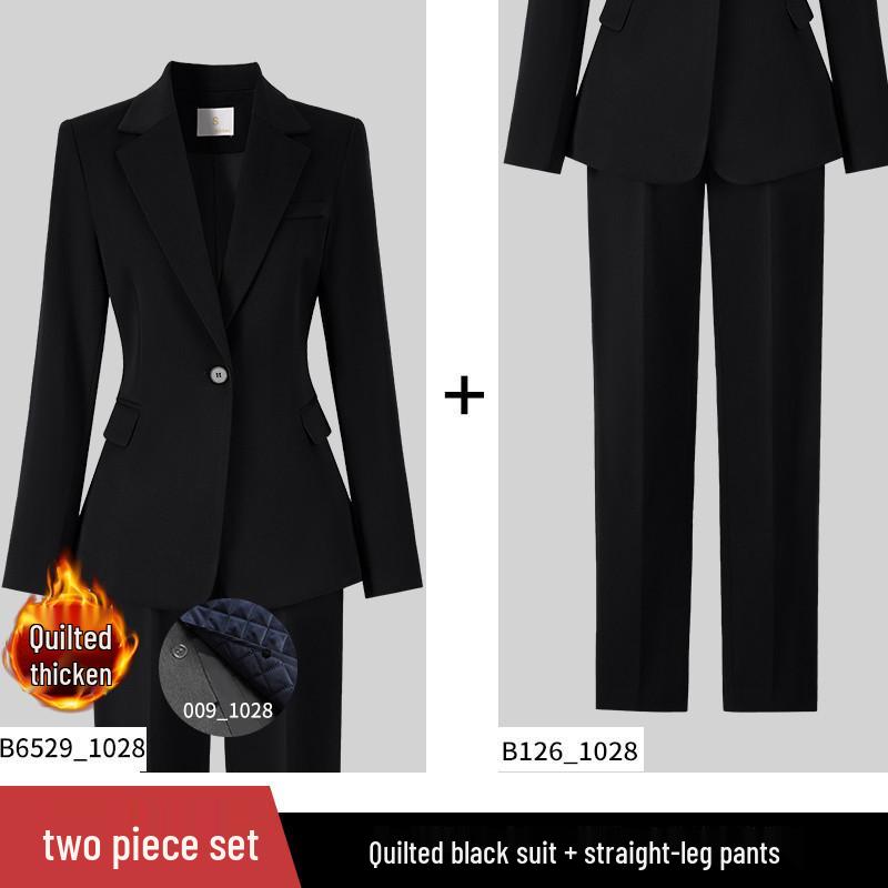 Women's 2025 New Style Dark Blue Padded Professional Suit Set