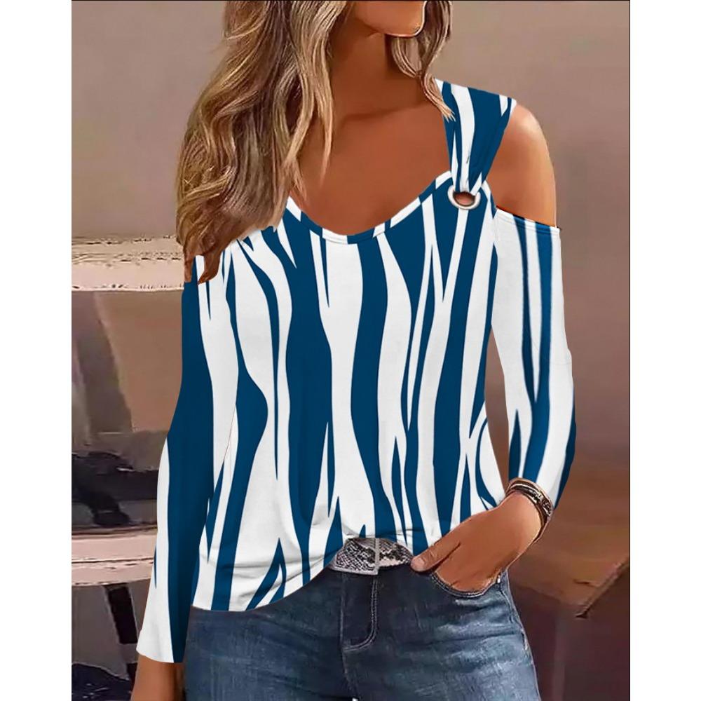 IHUASU Autumn Simple Metal Button V-neck Blouse Blouse Women's O-Neck