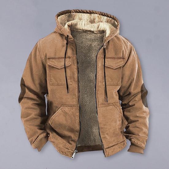 Herren Thermojacke mit Kapuze Kordelzug Langarm Einfarbig Jacke mit Taschen