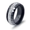 8MM Black and White Ceramic Ring with Dual Row Inlaid Diamonds for Women