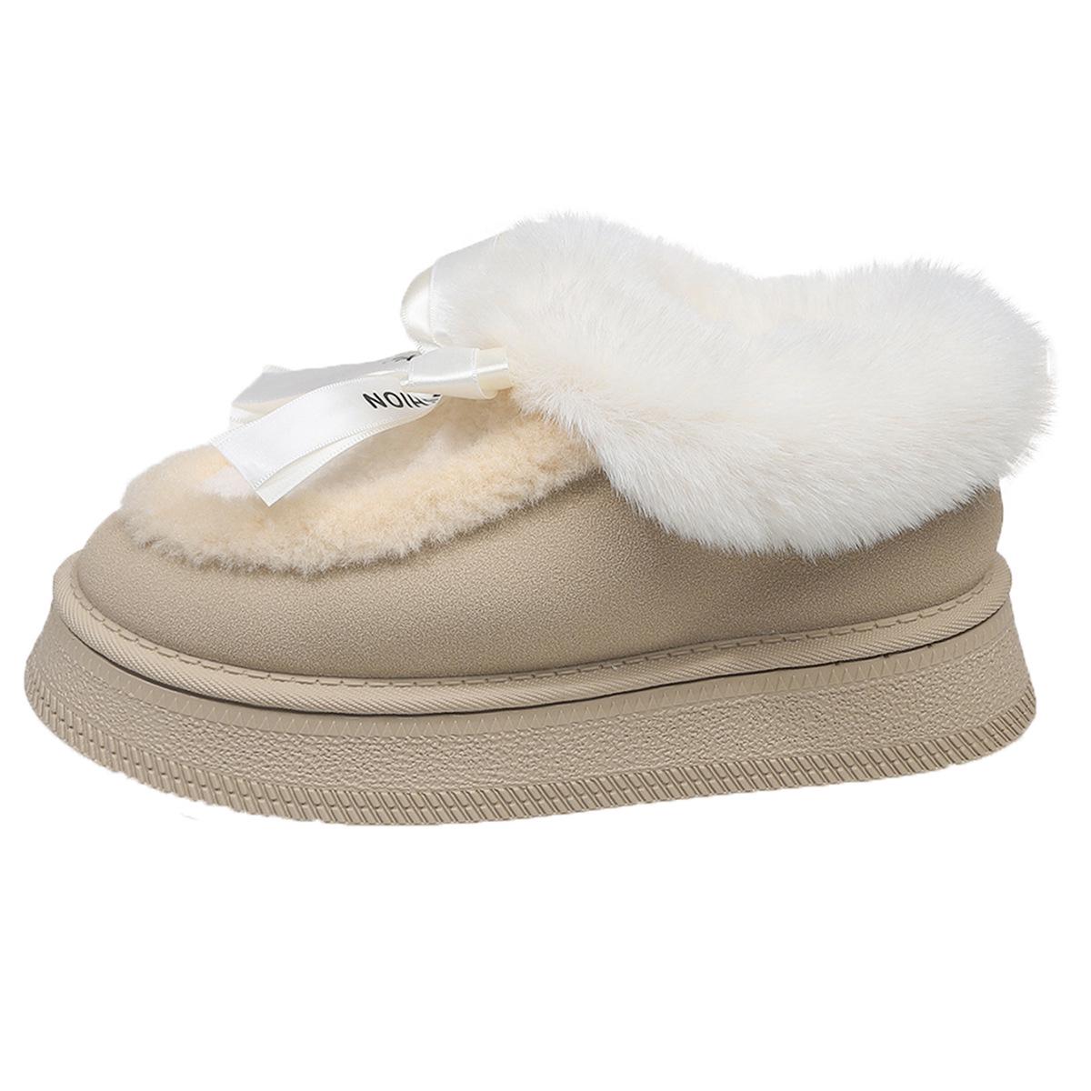 

Женские 2025 Пушистые Хлопковые Слипоны Зимние Ботинки: Толстая подошва, плюс бархат, теплый зимний стиль 38 грязно-белый