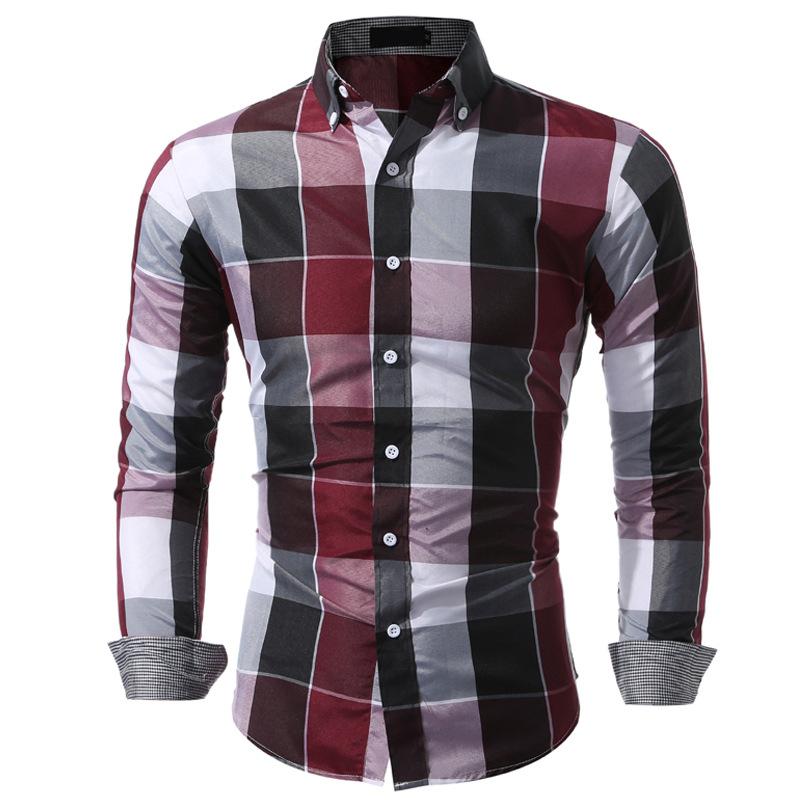 Camicia a Quadri da Uomo a Maniche Lunghe Moda Revers Casual Camicia da Uomo a Maniche Lunghe Top