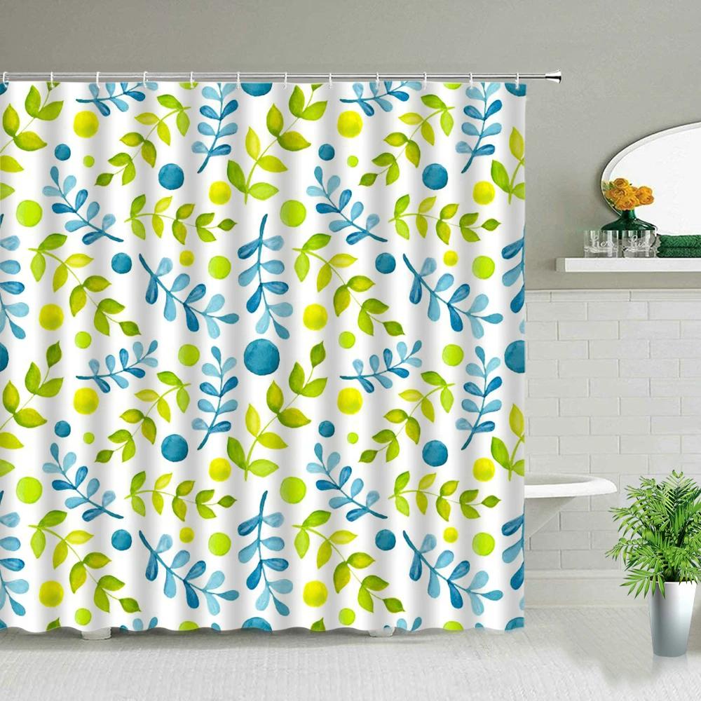 Green Leaves Printing Shower Curtain Tropical Plants Monstera Natural Scenery Bathroom Curtains With Hooks Bathtub Decor Screens