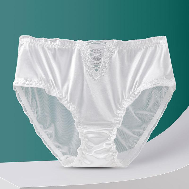 Plus Size Female Summer Sexy Lace Hollow No Mark Breathable Comfortable Cotton Crotch High Waist Triangle Briefs