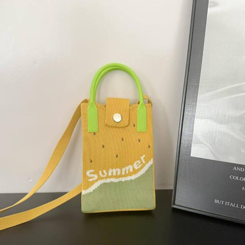 Spring New Mobile Phone Bag Flying Woven Bag Casual Women's Bag Bright Bear Versatile Knitted Bag Dopamine Small