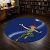 Round Rug Peter Pan Flying Tinker Bell Pixie Dust Starry Trail Navy Blue Classic Cartoon Decor