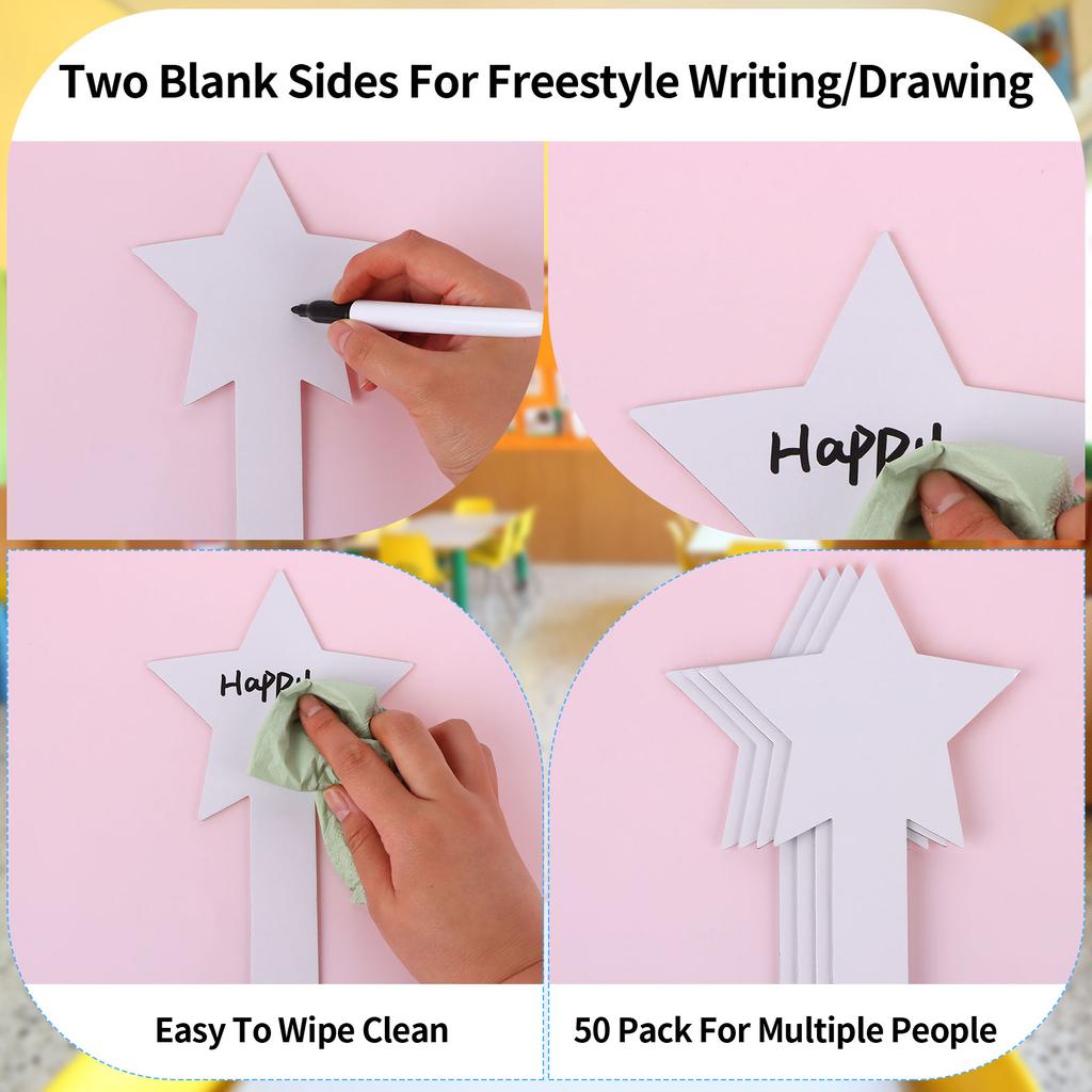 50 Pieces Star Shape Dry Erase Answer Paddles Handheld Double Sided Paddles Mini White Boards Small Dry Erase Board Auction Padd