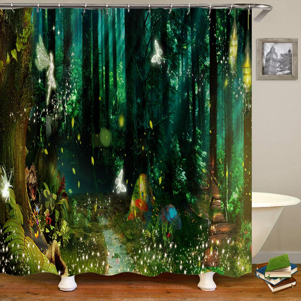 Fairy Dream Forest Shower Curtain Waterproof Bathroom Curtain Polyester Cartoon Fantasy Bath Curtain Home Decoration With Hooks