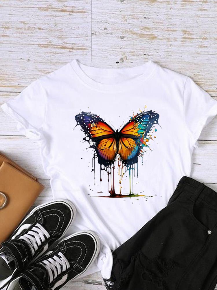 

Watercolor Trend 90s Lady Female Shirt Tee Clothes Short Sleeve Graphic T-shirt Women Top Print Fashion O-neck Clothing 4XL