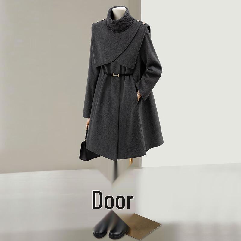 Women's Detachable Shawl Mid-length Woolen Coat