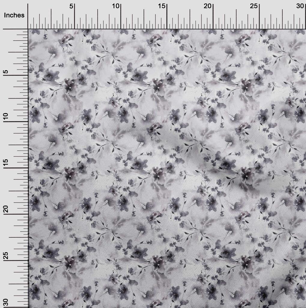 oneOone Cotton Flex Gray Fabric Abstract Watercolor Floral Fabric For Sewing Printed Craft Fabric By The Yard 40 Inch