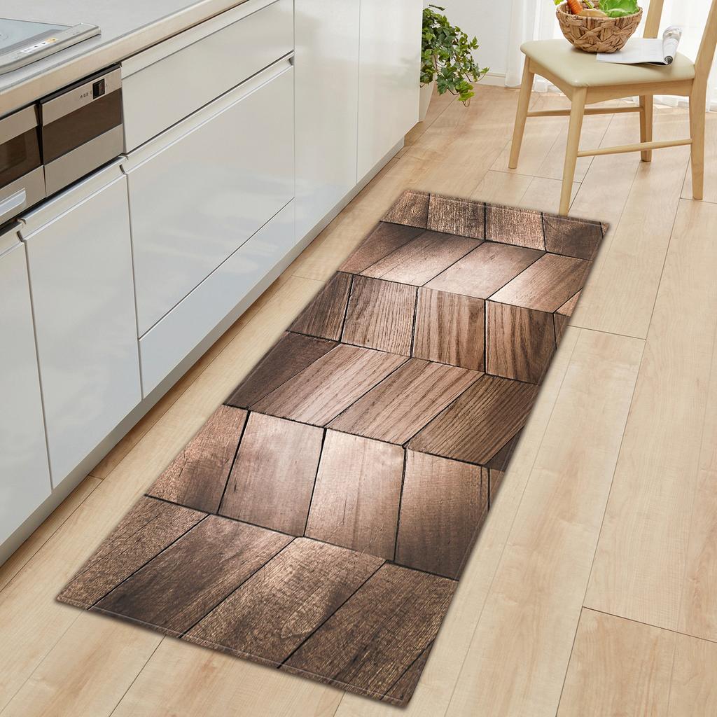 Wood Grain Household Door Mat Kitchen Absorbent Strip Bathroom Non-Slip Floor Mat Living Room Bedroom Carpet