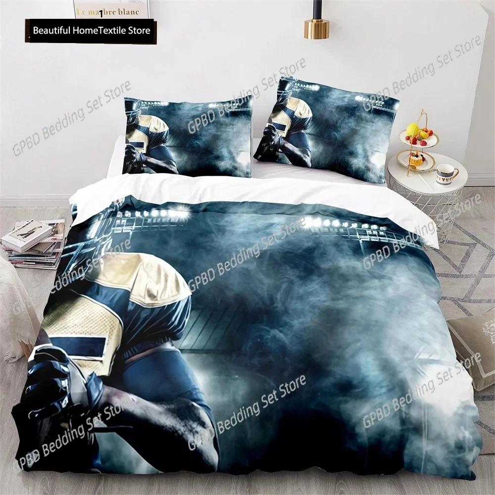 American Football Bettbezug Set 3D Sport Rugby Spieler Polyester Bettdeckenbezug Für Männer Teenager Junge Kind Bettwäscheset King Queen