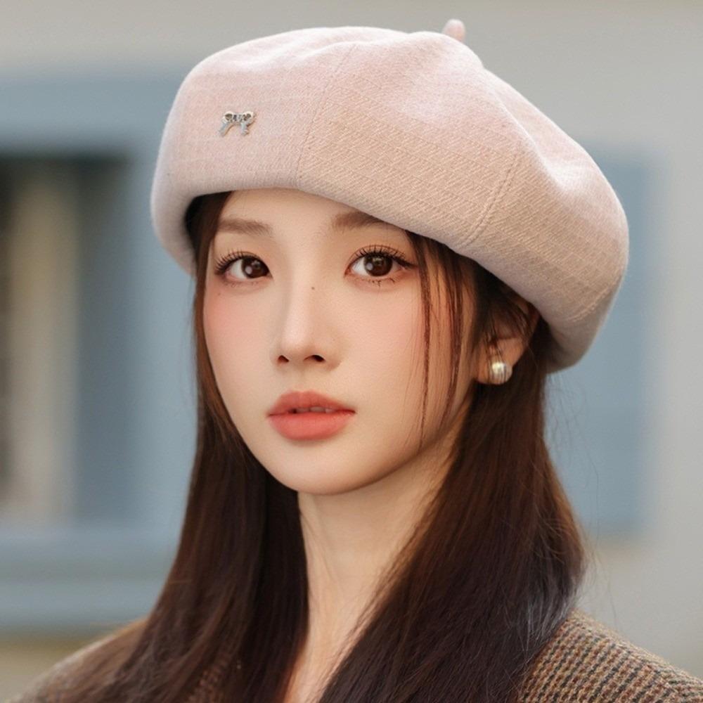 

Bow Women Berets Elastic Artist Hat Versatile Painter Caps Winter рожевий