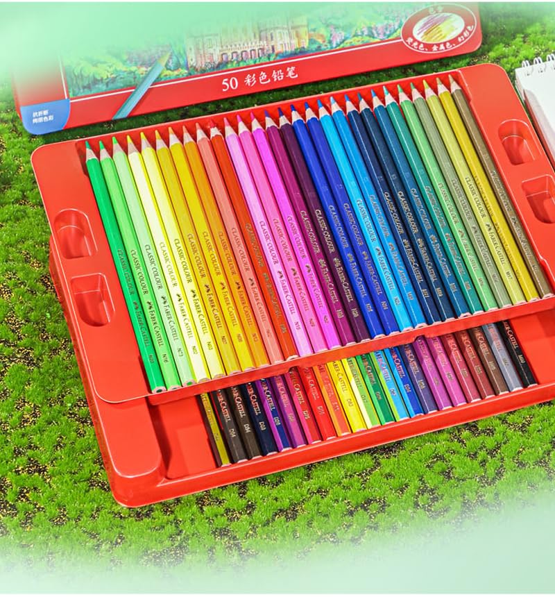 Faber-Castell Oil-Based Colored Pencils, Castle Series, 50 Colors, Red Tin, FC115750 [Parallel Import]